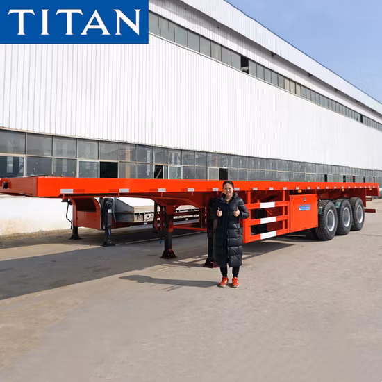 (Spot Discount) China 3/Tri Axles 60 Tons 20/40 Foot FT Container Shipping Flat Deck High Bed Platform Triaxle Flatbed Truck Semi Trailer for Sale Price
